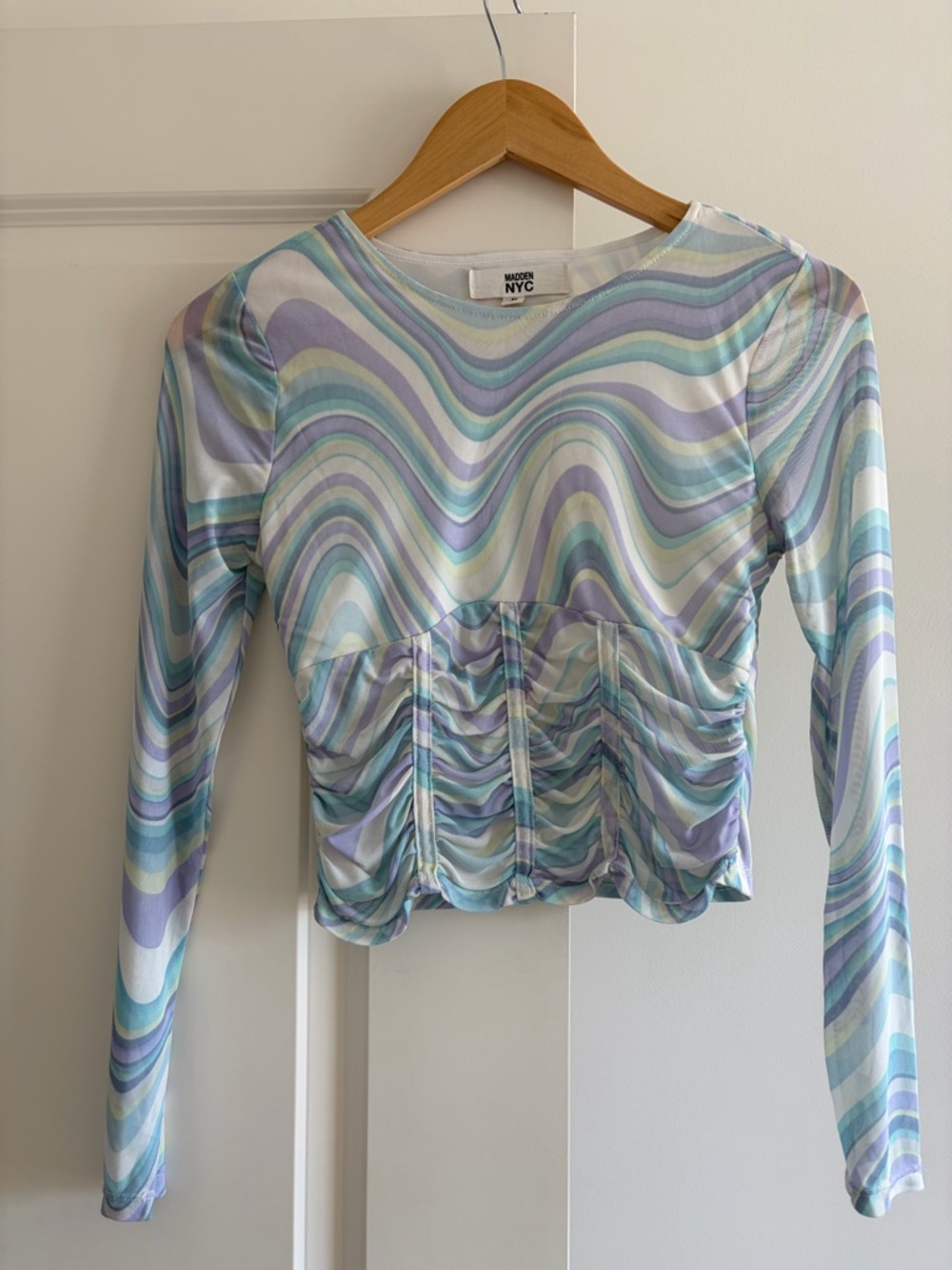 NYC Pastel Wave Ruched Long Sleeve Top - Multi Pastel